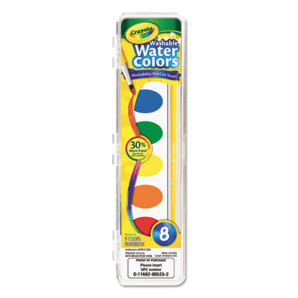 A Crayola watercolor paint set with assorted colors.