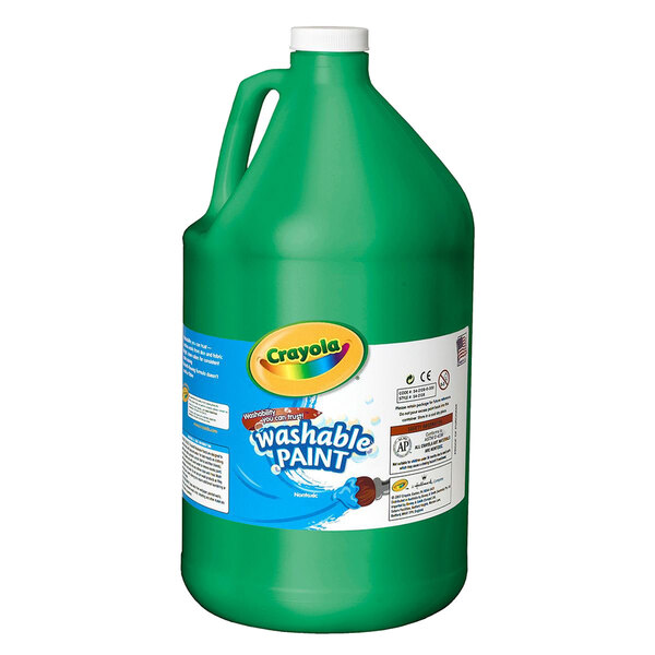 A green Crayola jug of paint with a white label.
