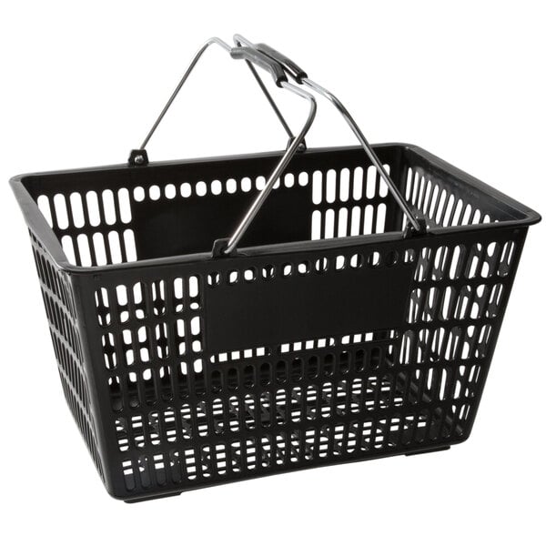 5 Plastic Shopping Baskets with Single Handles Black 