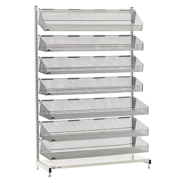 A white Metro qwikSIGHT stationary adder unit with seven metal baskets on shelves.