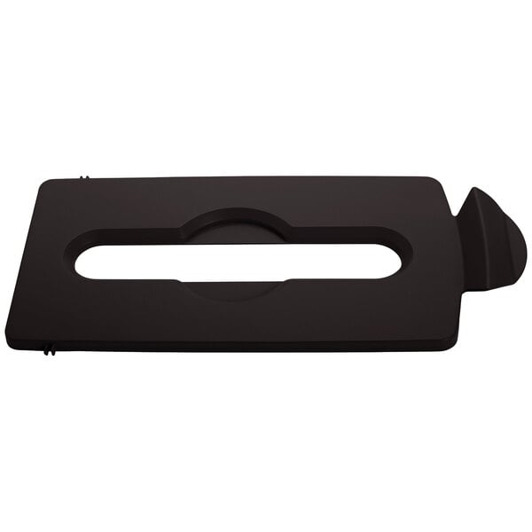 A black rectangular Rubbermaid paper lid insert with a hole in it.