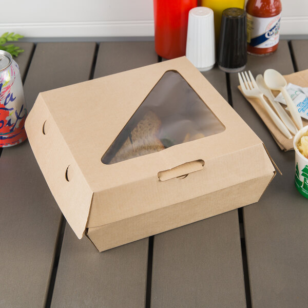 Bagcraft NFNE883RQVTWF EcoFlute 8" x 8" x 3" Corrugated Clamshell TakeOut Box with Window