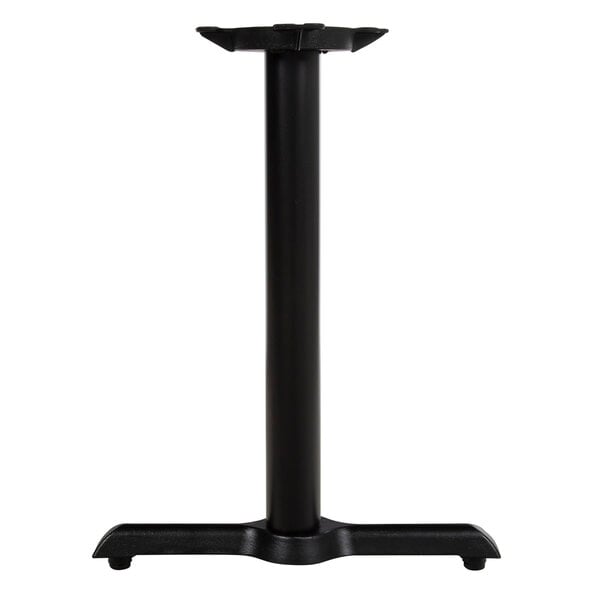 A Lancaster Table & Seating black cast iron end column table base with a round black base.