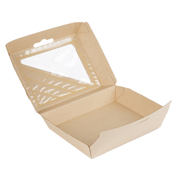 Bagcraft NFNF608RQVTWF EcoFlute 8" x 6" x 3" Corrugated Clamshell TakeOut Box with Window