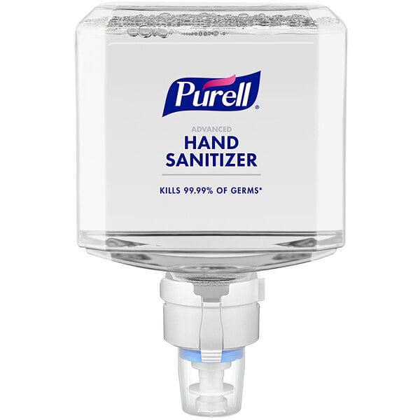A clear Purell hand sanitizer dispenser with bubbles on it.