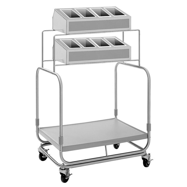 Delfield UTSP-2SS Tray and Silverware Cart with 8 Silverware Pans and Stainless Steel Tray Shelf