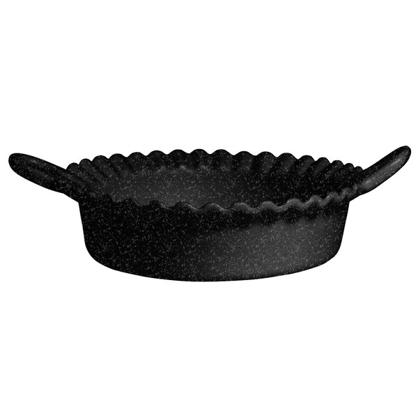 A black round pan with handles.