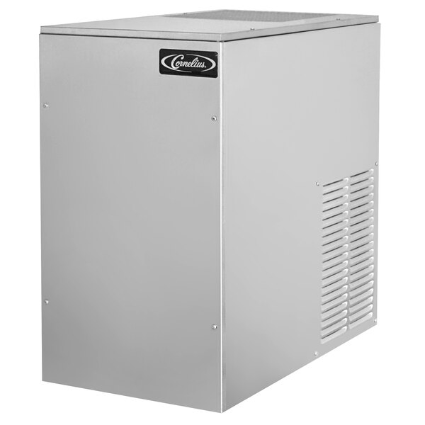 A white rectangular Cornelius air cooled ice maker with a black logo.