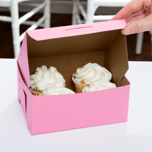 6" x 4 1/2" x 2 3/4" Paperboard Pink Non-Window Bakery Box Pack of 15 