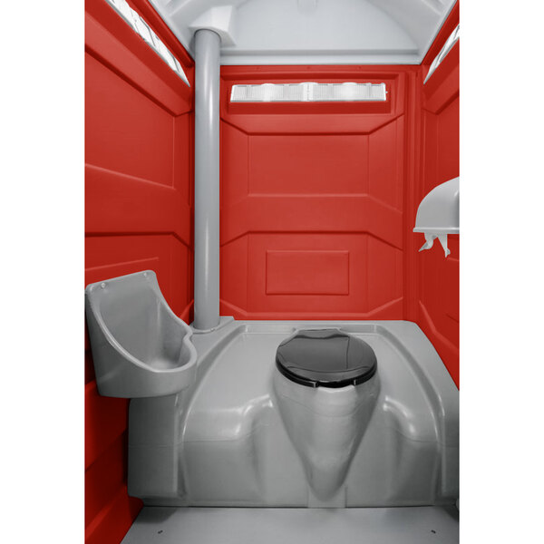 PolyJohn PJN3-1013 Red Portable Restroom with Translucent Top - Assembled