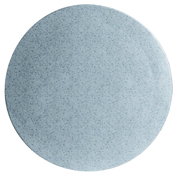 A sky blue G.E.T. Enterprises Bugambilia medium round disc with a speckled pattern.