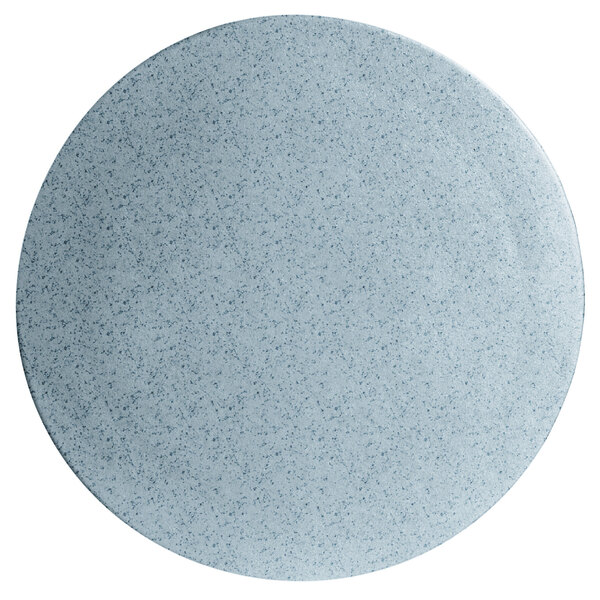 A sky blue G.E.T. Enterprises Bugambilia large round disc with a speckled pattern.