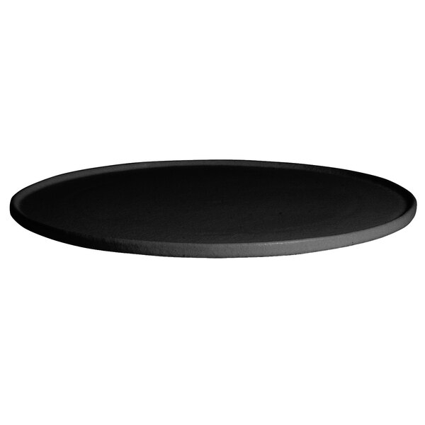 A black G.E.T. Enterprises Bugambilia round metal disc with a textured finish and rim.