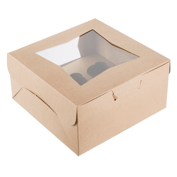A brown box with a clear window.