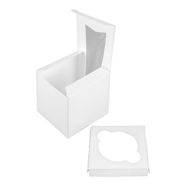 A white jumbo cupcake or muffin box with a clear window and a single-slot reversible insert.