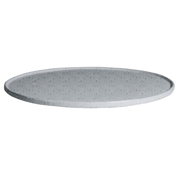 A G.E.T. Enterprises small round disc with a rim in white with speckled grey specks.