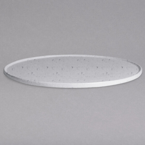 A white G.E.T. Enterprises Bugambilia marble white granite resin-coated aluminum round serving disc with a rim and smooth finish.