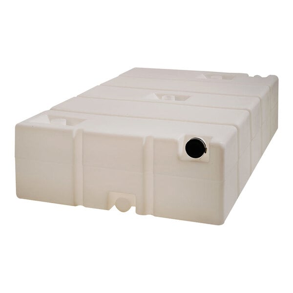 A white plastic PolyJohn holding tank with black accents.