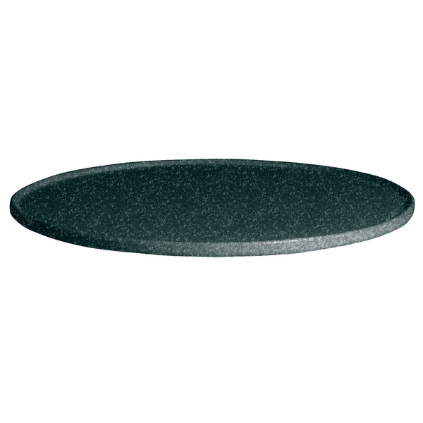 A black round G.E.T. Enterprises Bugambilia jade granite resin-coated aluminum disc with a black rim.