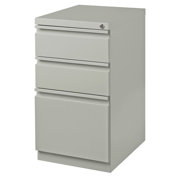 Hirsh Industries 18576 Gray Mobile Pedestal Letter File Cabinet with 2 Box Drawers and 1 File Drawer - 15" x 19 7/8" x 27 3/4"