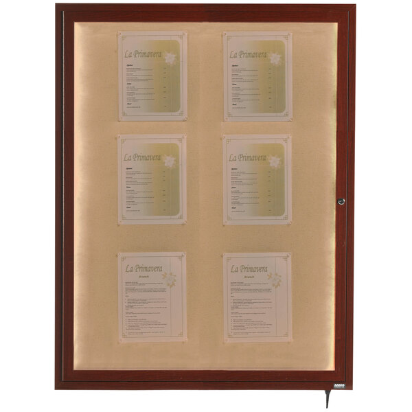 Aarco LWL4836W 48" x 36" Walnut Finish Lighted Bulletin Board Cabinet