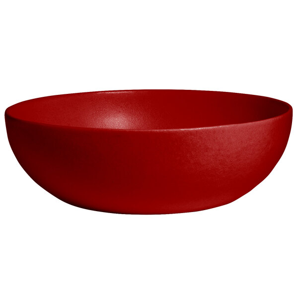 A G.E.T. Enterprises Bugambilia deep round bowl in fire red with a textured finish.
