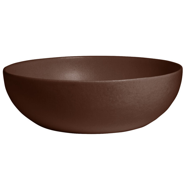 A brown G.E.T. Enterprises Bugambilia deep round bowl with a smooth finish.