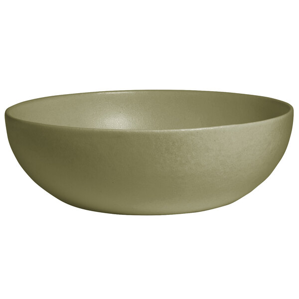 A G.E.T. Enterprises Bugambilia deep round bowl with a willow green textured finish.