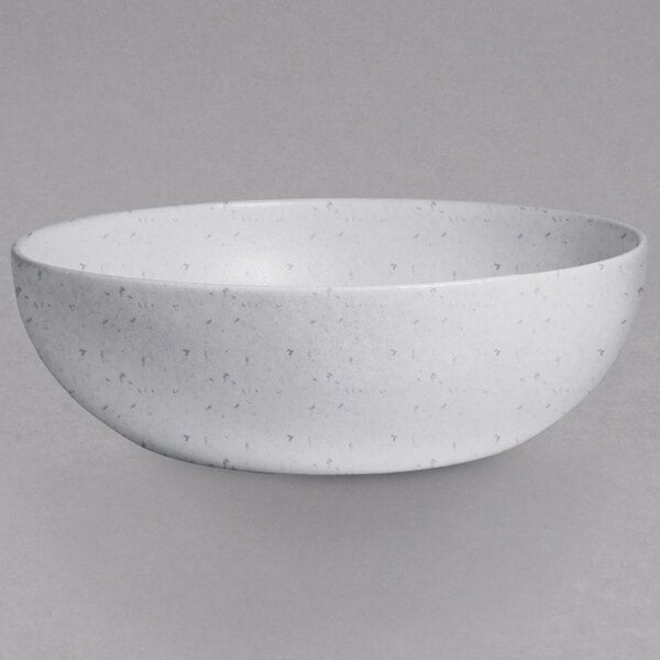 A G.E.T. Enterprises Bugambilia white marble granite resin-coated aluminum bowl with speckled dots.