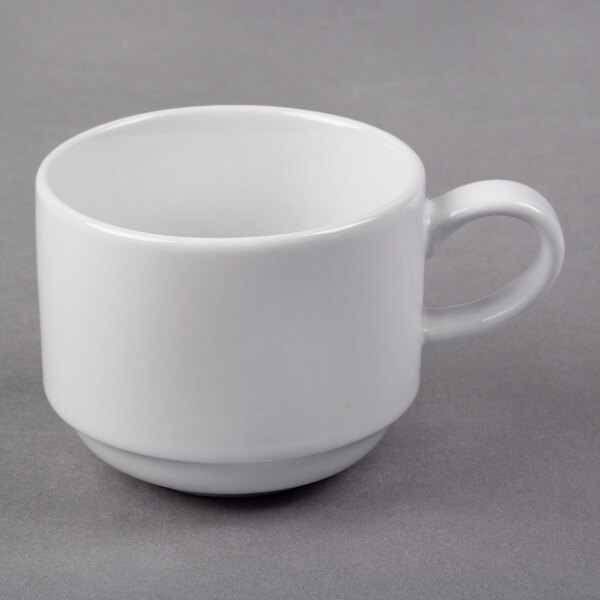 A white Libbey Rigel Constellation porcelain cup with a handle.