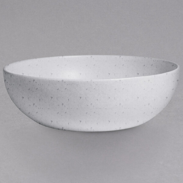 A G.E.T. Enterprises Bugambilia marble white granite resin-coated aluminum bowl with speckled dots.