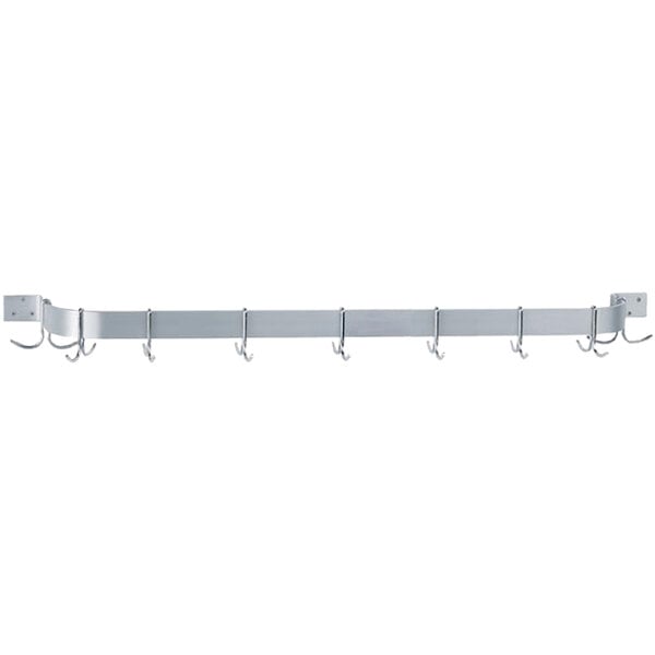 Advance Tabco SW1-84 84" Stainless Steel Wall Mounted Single Line Pot Rack with 9 Double Prong Hooks