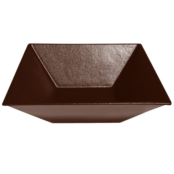 A black rectangular G.E.T. Enterprises Bugambilia mocha resin-coated aluminum bowl with a textured finish.