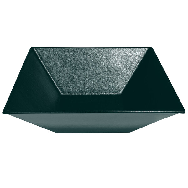 A black rectangular G.E.T. Enterprises Bugambilia resin-coated aluminum bowl with a MOD finish.