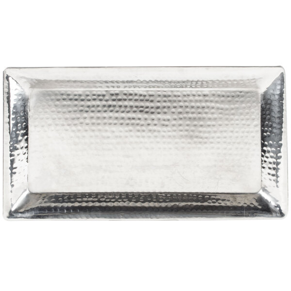 An American Metalcraft hammered stainless steel rectangular tray with a textured surface.