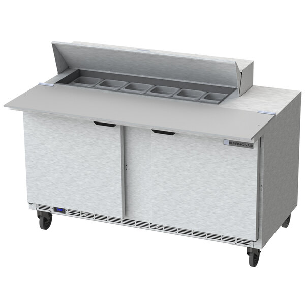 Beverage-Air SPE60HC-12C 60" 2 Door Cutting Top Refrigerated Sandwich Prep Table with 17" Wide Cutting Board