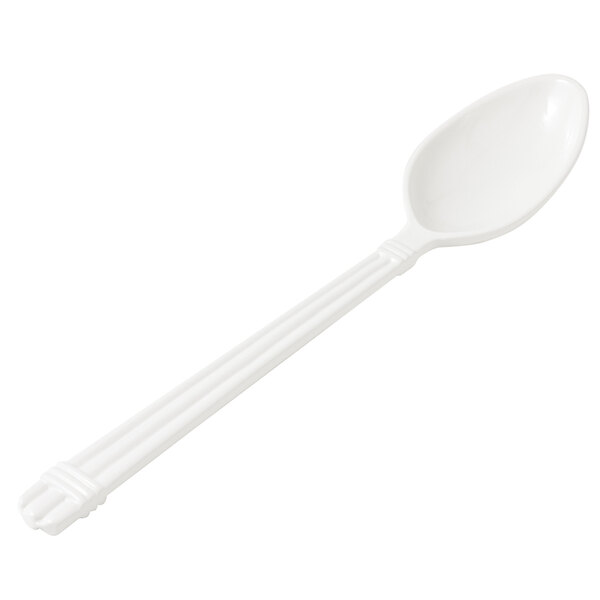 A white Bon Chef cast aluminum serving spoon with a long handle.