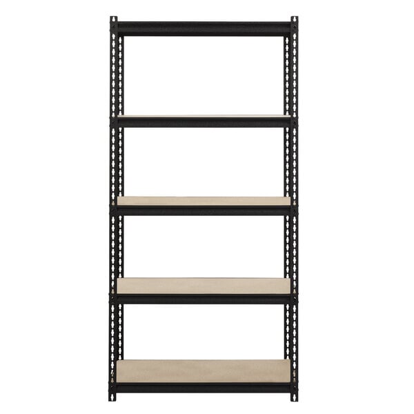 Hirsh Industries 20992 36" x 18" x 72" Black Crinkle Heavy-Duty Five-Shelf Boltless Shelving Unit with Particleboard Decking