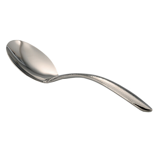 A Bon Chef stainless steel spoon with a hammered handle.