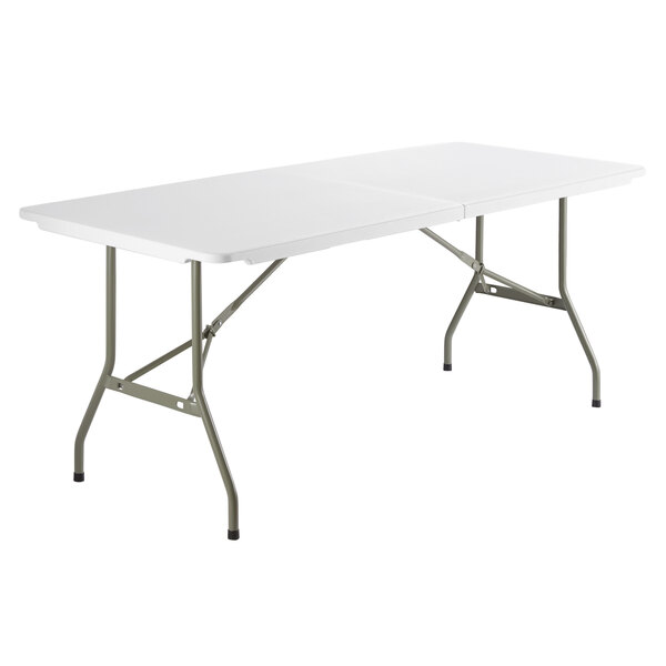Lancaster Table & Seating 30" x 72" Heavy-Duty Granite White Plastic Bi-Folding Table