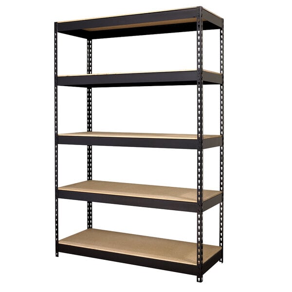 Hirsh Industries 17313 48" x 18" x 72" Black Heavy-Duty Five-Shelf Boltless Shelving Unit with Particleboard Decking
