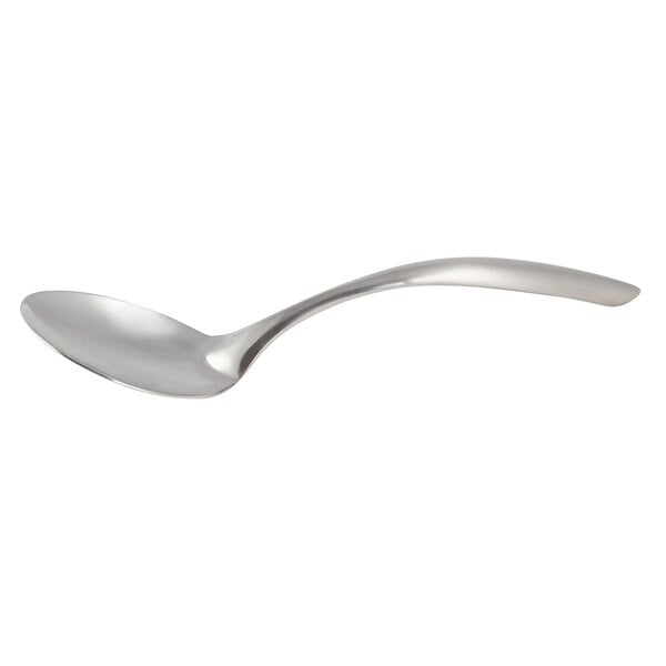 A Bon Chef stainless steel serving spoon with a hollow brushed handle.