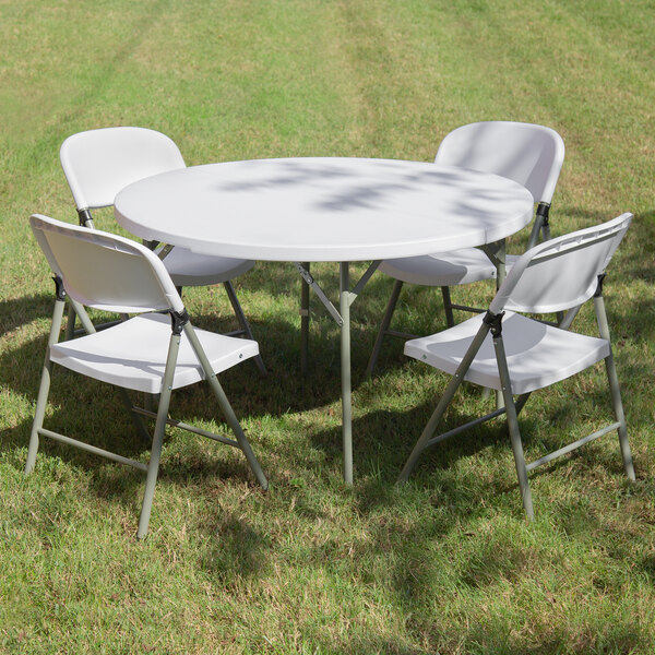 Lancaster Table & Seating 48" Round Heavy-Duty Granite White Plastic Bi-Folding Table