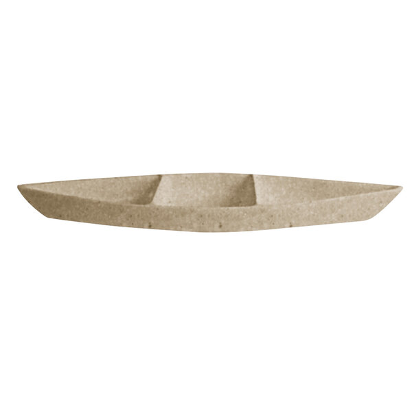 A sand granite rectangular aluminum boat with three deep compartments.