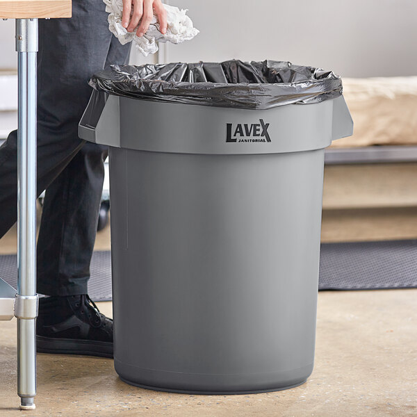 Lavex 32 Gallon Gray Round Commercial Trash Can