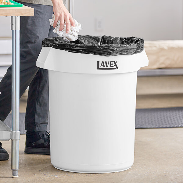 Lavex 32 Gallon White Round Commercial Trash Can