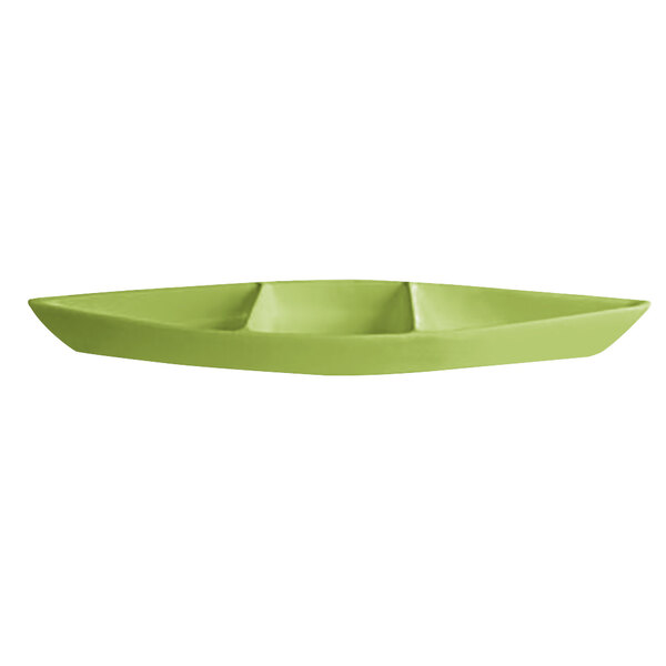 A lime green rectangular boat with three sections.