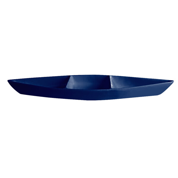 A blue G.E.T. Enterprises aluminum boat dish with a smooth surface.