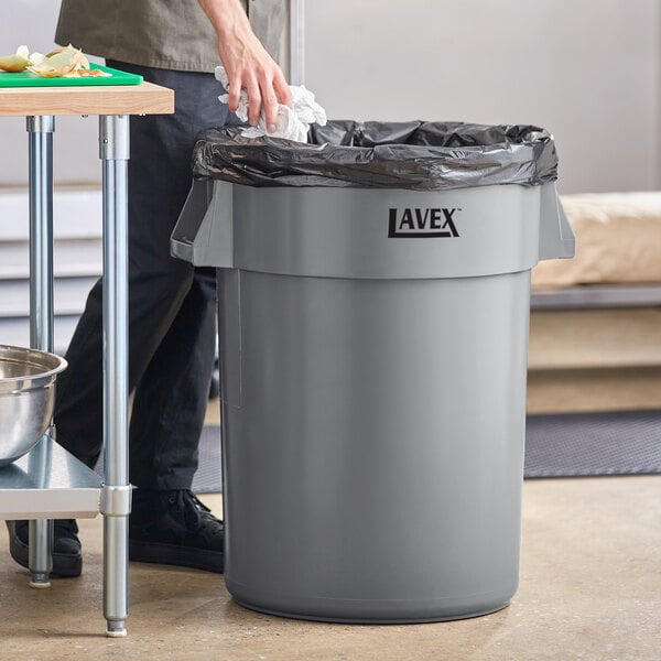 Lavex 44 Gallon Gray Round Commercial Trash Can