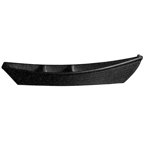 A black resin-coated aluminum deep boat with dividers.